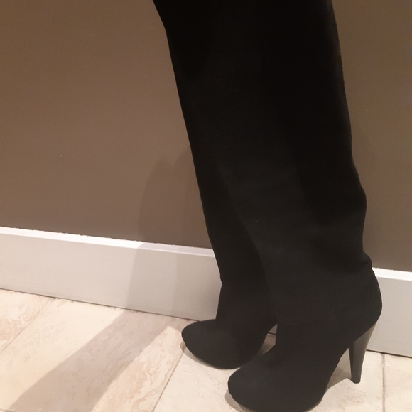 Gorgeous Black Leather Suede Thigh High Boots Sz 7 - Picture 4 of 14